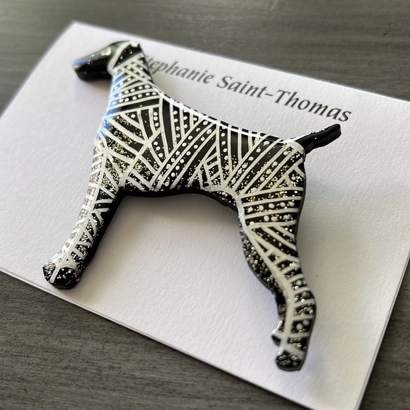 Hand Painted Weimaraner Lacquer on Wood Art Pin - Picture 2 of 6